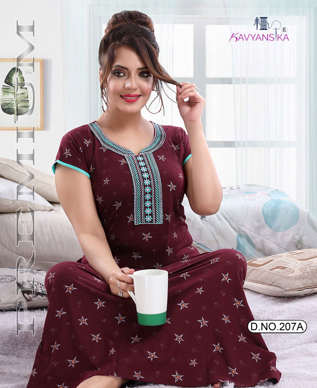Kavyansika 207 Premium Embroidery Printed Hosiery Cotton Nighty Collection